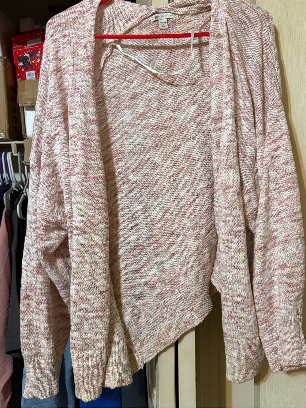 Cato Pink Cream Marled Open-Front Cardigan